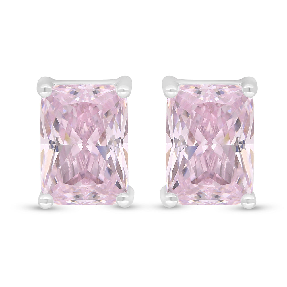 Sterling Silver 925 Earring Rhodium Plated Embedded With Pink Zircon