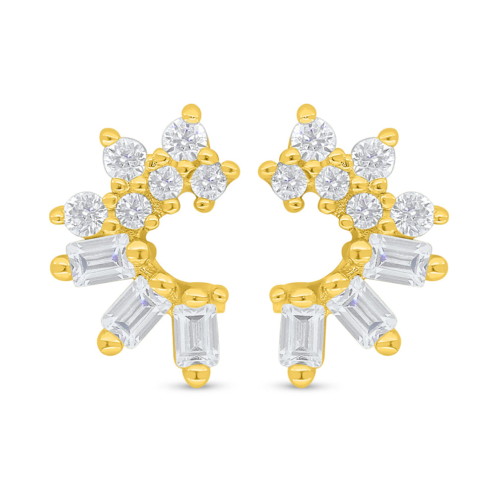 Sterling Silver 925 Earring Golden Plated Embedded With White Zircon