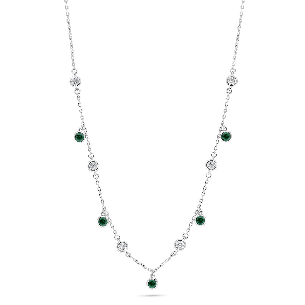 Sterling Silver 925 Necklace Rhodium Plated Embedded With Emerald Zircon And White Zircon