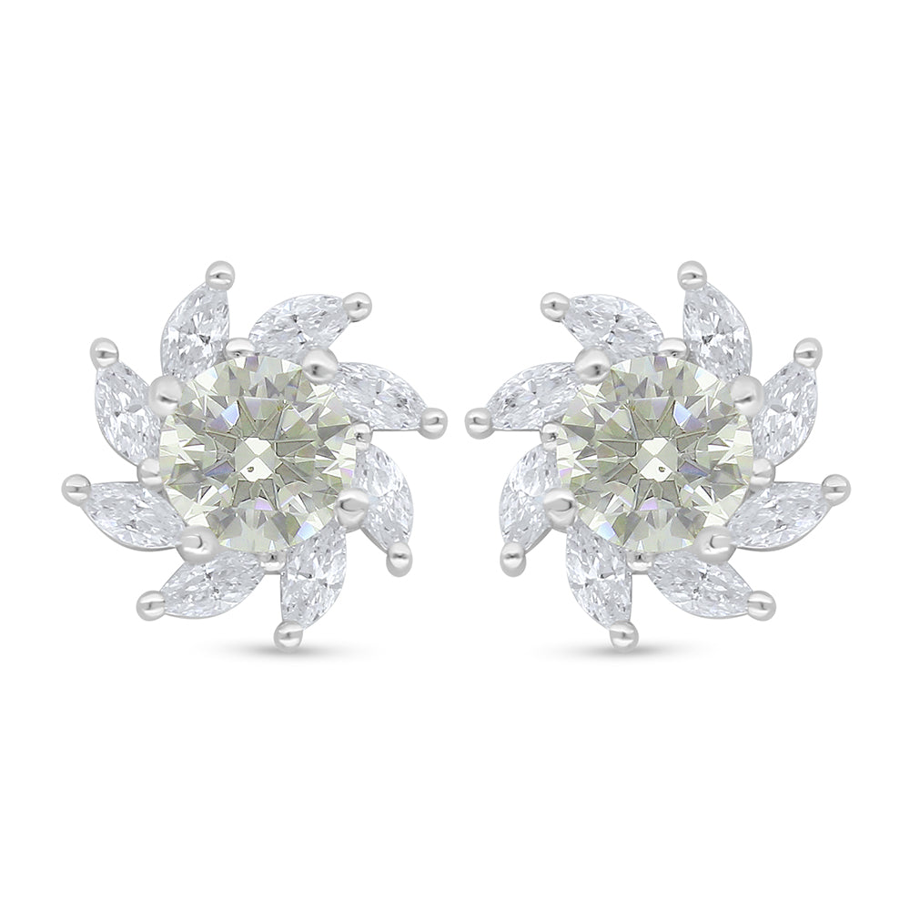 Sterling Silver 925 Earring Rhodium Plated Embedded With Diamond Zircon And White Zircon