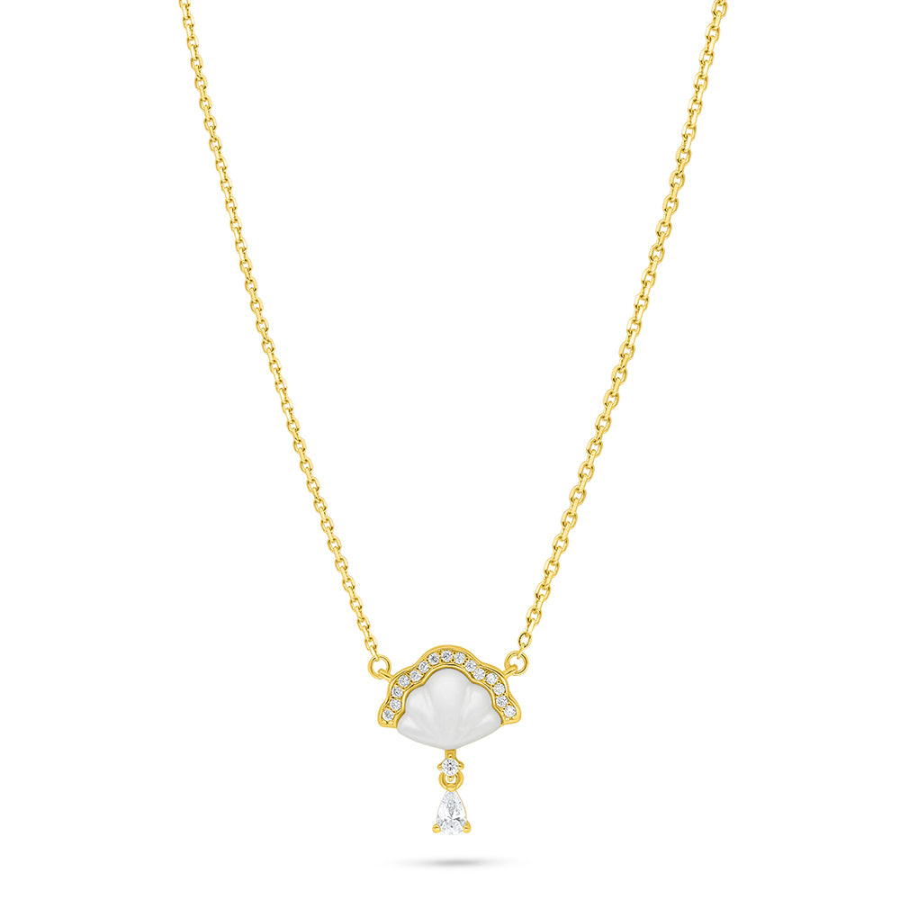 Sterling Silver 925 Necklace Golden Plated Embedded With White Shell And White Zircon