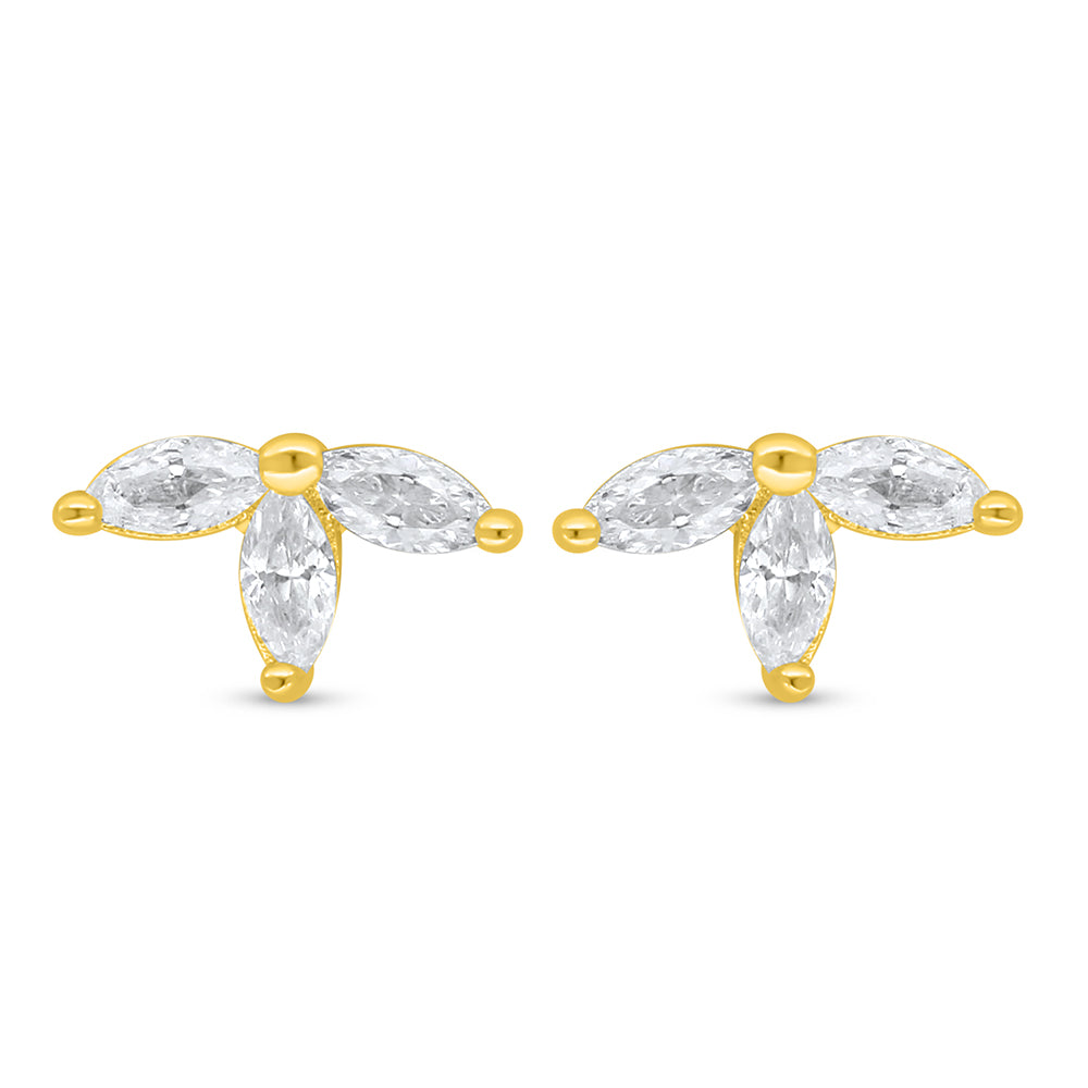 Sterling Silver 925 Earring Golden Plated Embedded With White Zircon