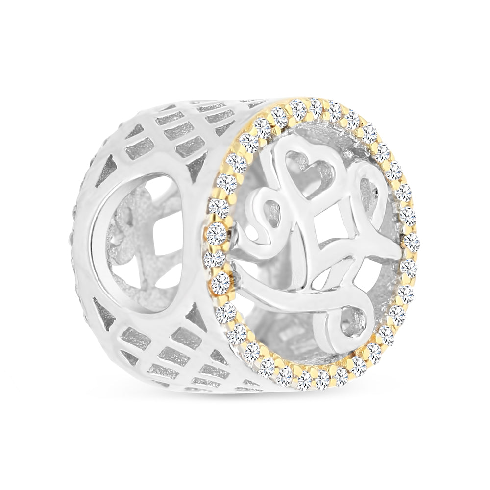Sterling Silver 925 CHARM Rhodium And Gold Plated Embedded With White CZ