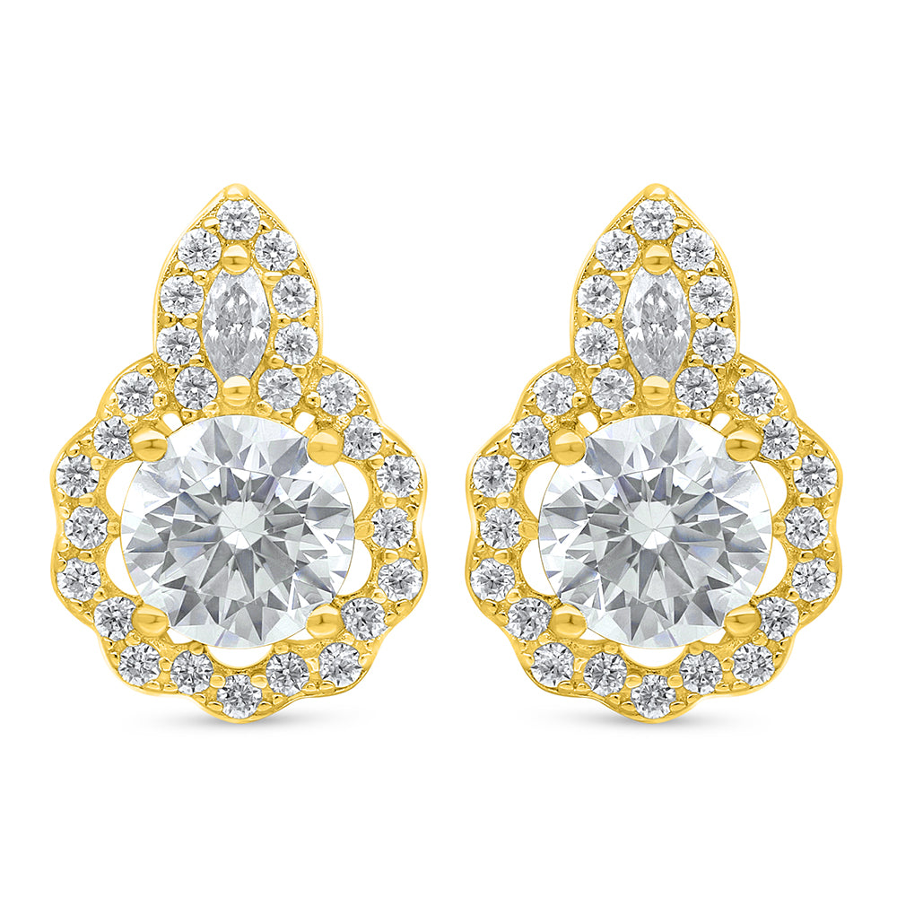 اقراط من الفضة الخالصة عيار 925 مطلي ذهبي مرصع فص ابيض