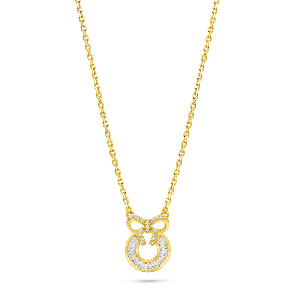 Sterling Silver 925 Necklace Golden Plated Embedded With White Zircon
