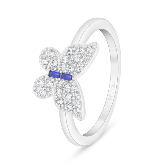 خاتم من الفضة الخالصة عيار 925 مطلي روديوم مرصع زفير كروندوم و فص ابيض