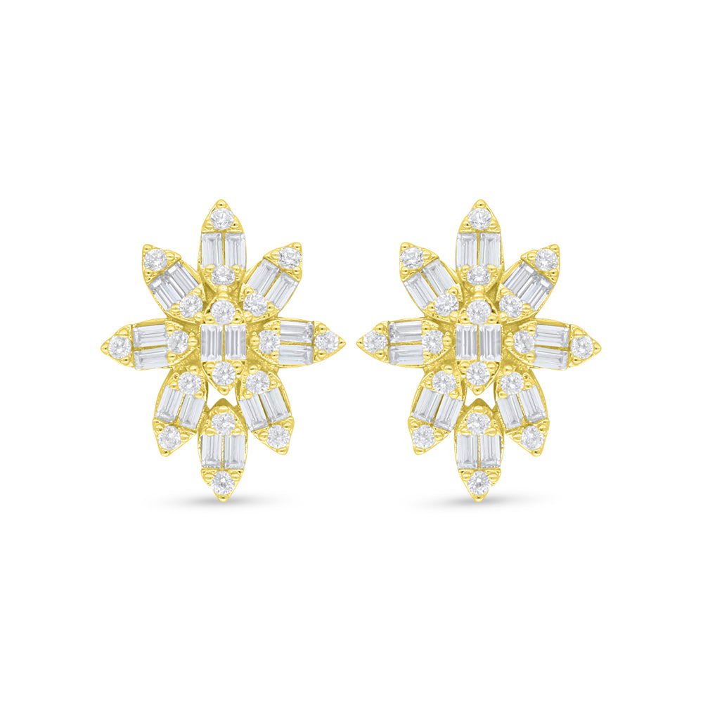 Sterling Silver 925 Earring Golden Plated Embedded With White Zircon