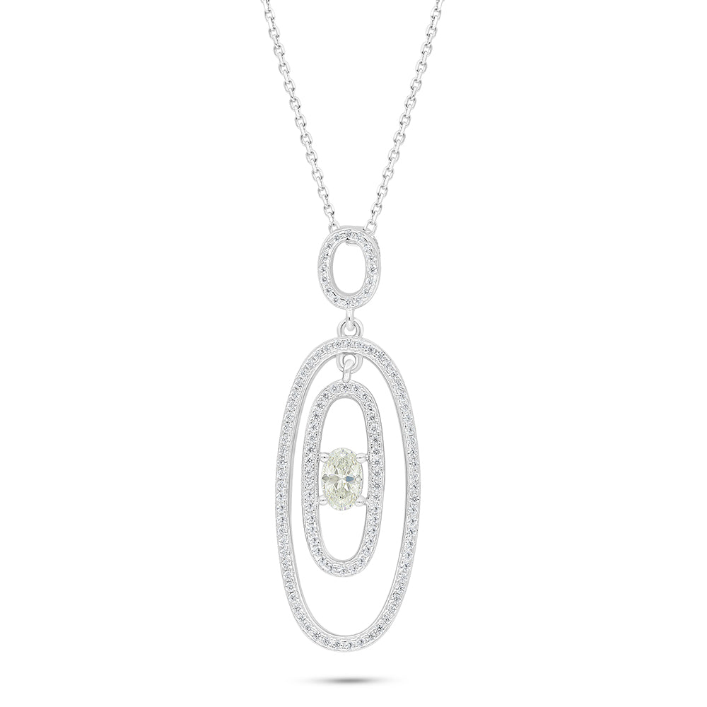 Sterling Silver 925 Necklace Rhodium Plated Embedded With Yellow Diamond And White Zircon