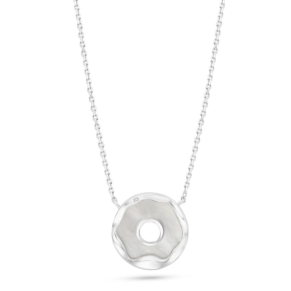 Sterling Silver 925 Necklace Rhodium Plated Embedded With White Shell And White Zircon