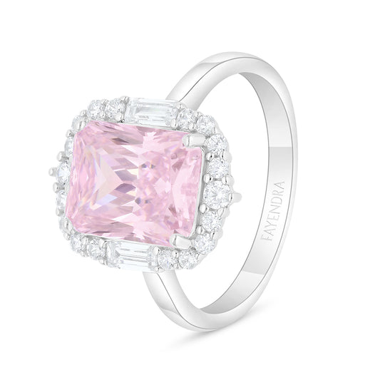 خاتم من الفضة الخالصة عيار 925 مطلي روديوم مرصع زركون بنك و فص ابيض