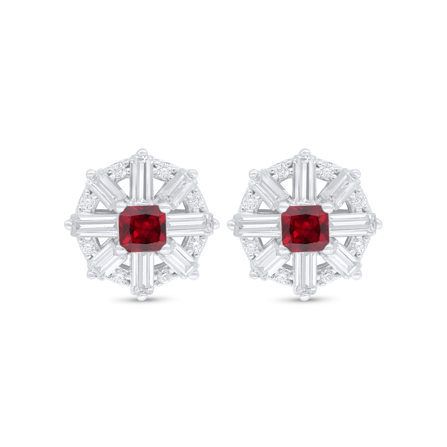 اقراط من الفضة الخالصة عيار 925 مطلي روديوم مرصع ياقوت كروندوم و فص ابيض