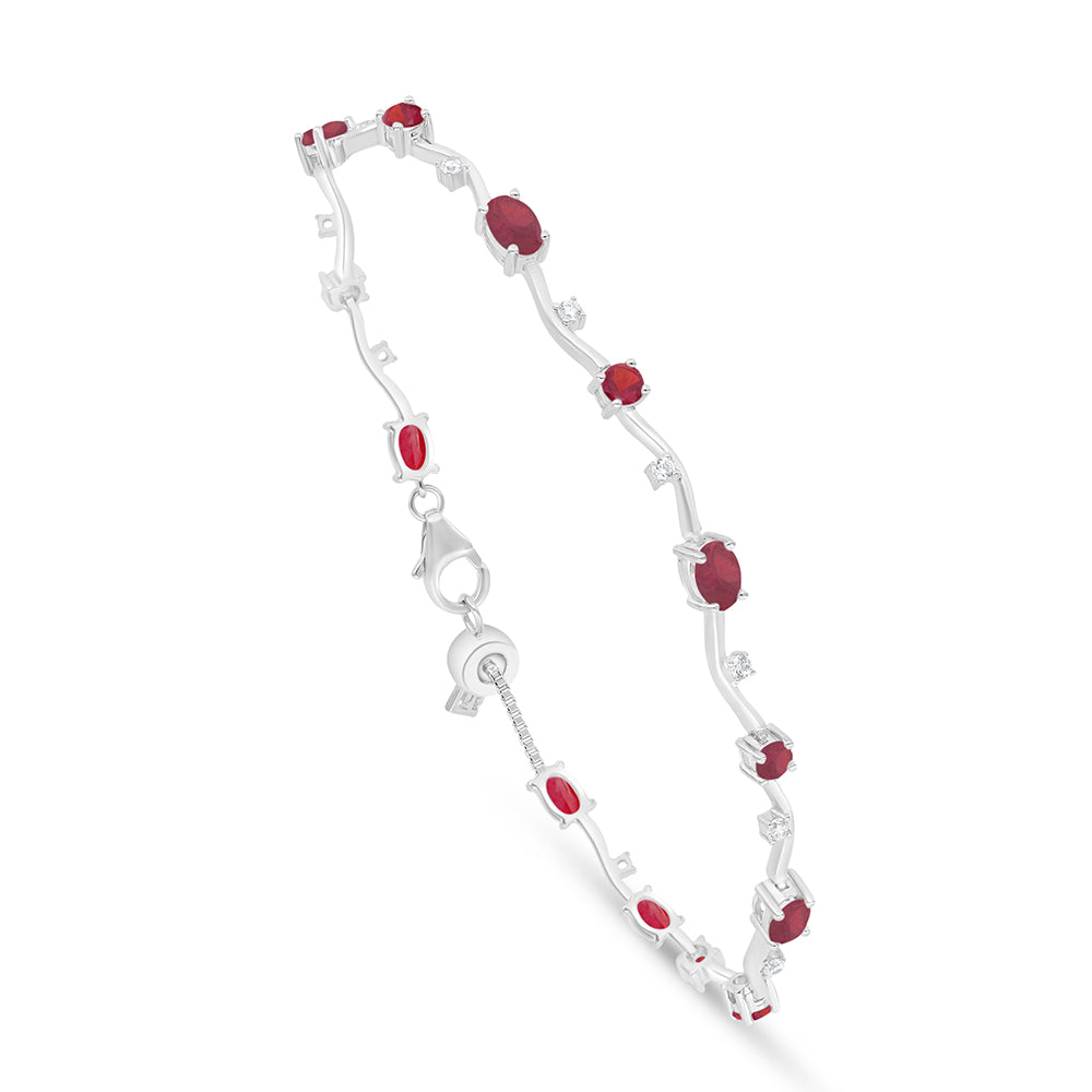 Sterling Silver 925 Bracelet Rhodium Plated Embedded With Ruby Corundum And White Zircon