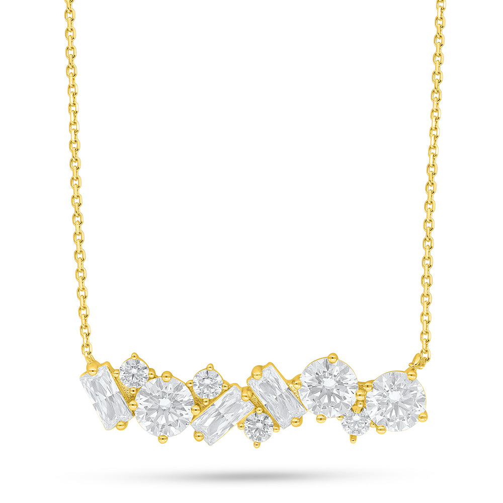 عقد من الفضة الخالصة عيار 925 مطلي ذهبي مرصع فص ابيض