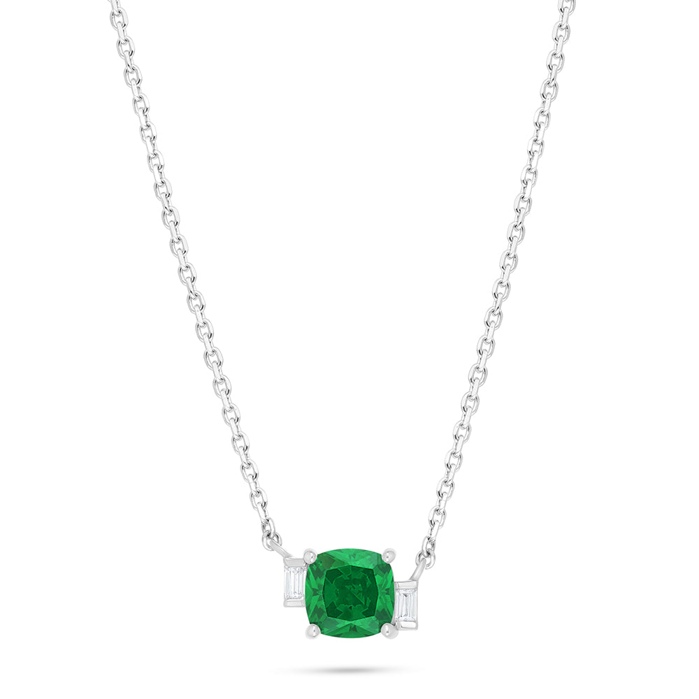 Sterling Silver 925 Necklace Rhodium Plated Embedded With Emerald Zircon And White Zircon