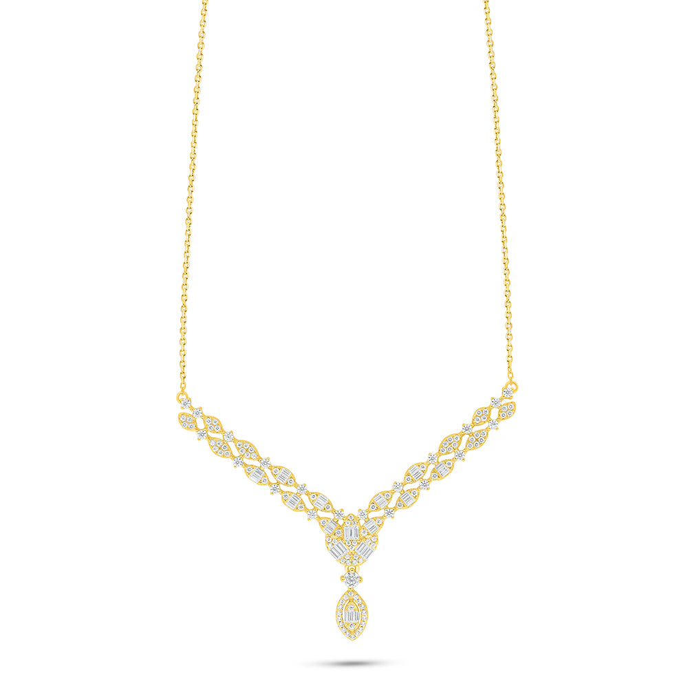 Sterling Silver 925 Necklace Golden Plated Embedded With White Zircon