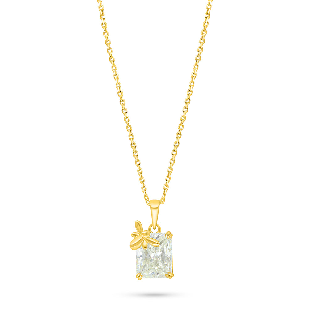 Sterling Silver 925 Necklace Golden Plated Embedded With Yellow Diamond