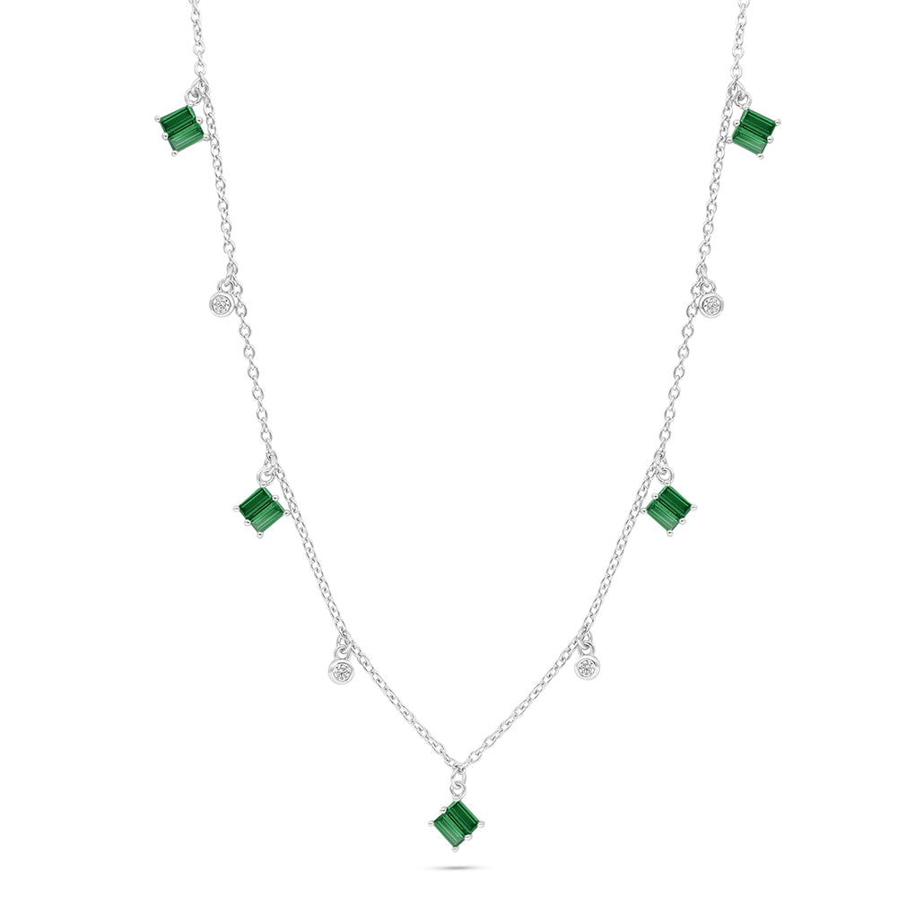 Sterling Silver 925 Necklace Rhodium Plated Embedded With Emerald Zircon And White Zircon