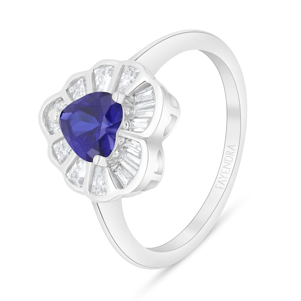 Sterling Silver 925 Ring Rhodium Plated Embedded With Sapphire Corundum And White Zircon
