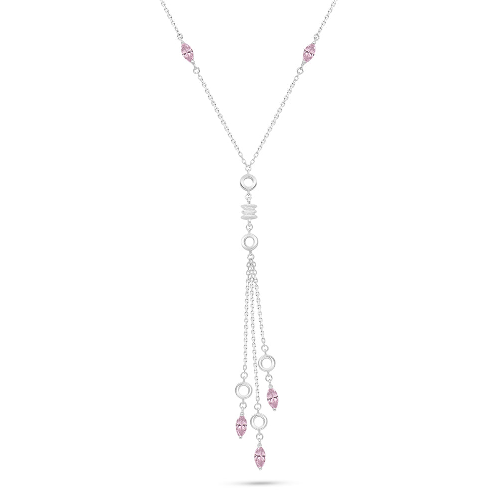 Sterling Silver 925 Necklace Rhodium Plated Embedded With Pink Zircon
