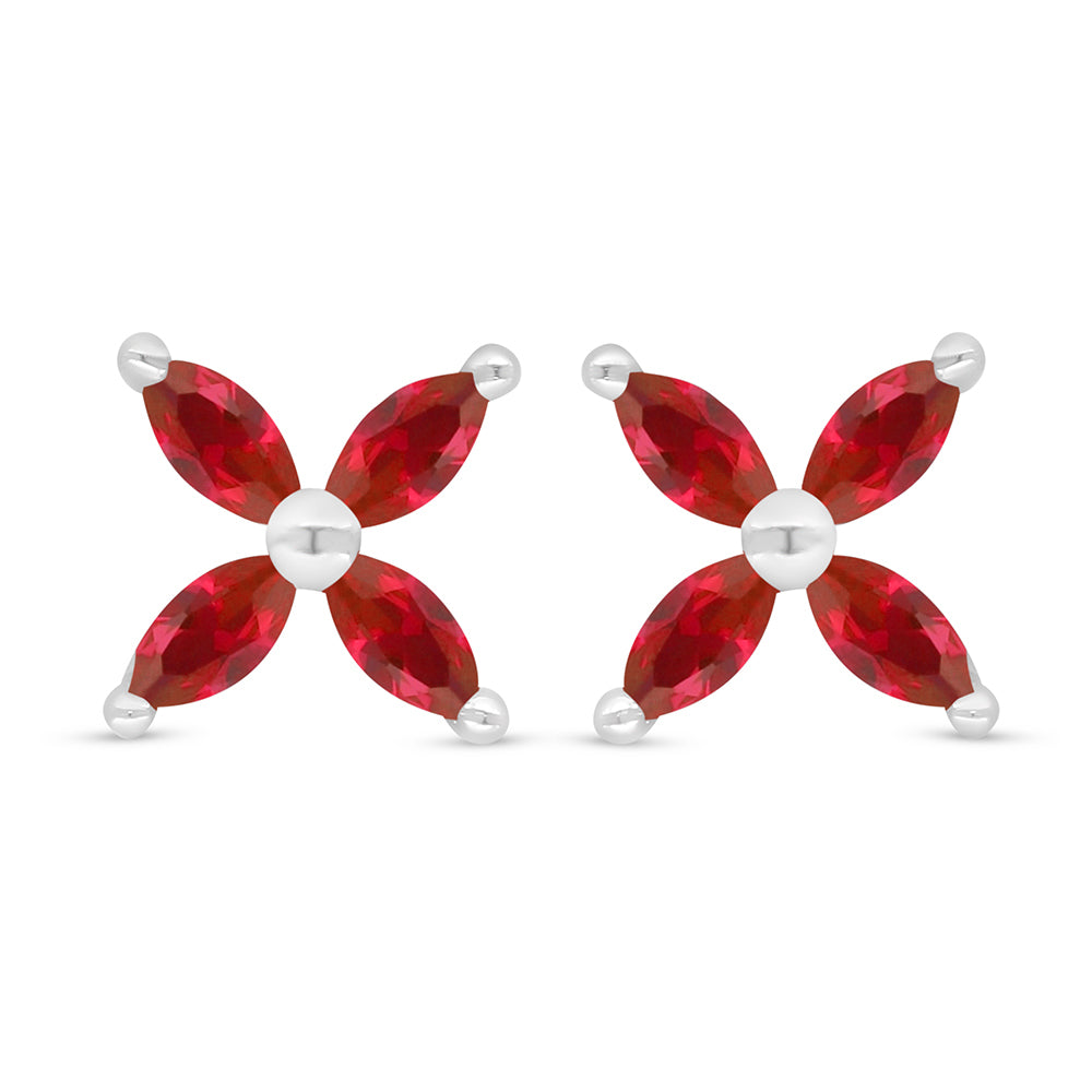 Sterling Silver 925 Earring Rhodium Plated Embedded With Ruby Corundum