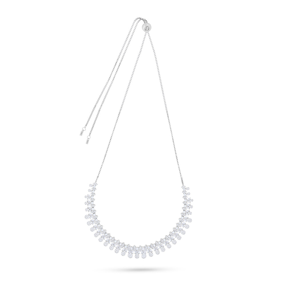 عقد من الفضة الخالصة عيار 925 مطلي روديوم مرصع فص ابيض