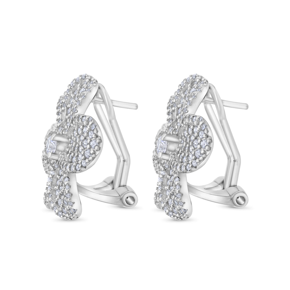 Sterling Silver 925 Earring Rhodium Plated Embedded With White CZ