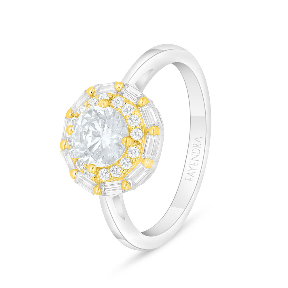 Sterling Silver 925 Ring Rhodium And Golden Plated Embedded With White Zircon