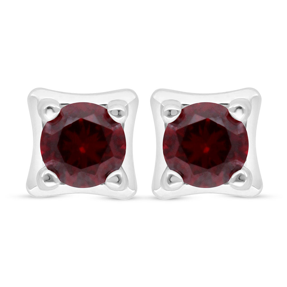 Sterling Silver 925 Earring Rhodium Plated Embedded With Ruby Corundum
