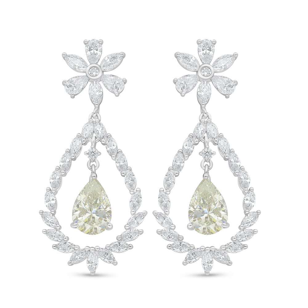 Sterling Silver 925 Earring Rhodium Plated Embedded With Diamond Zircon And White Zircon