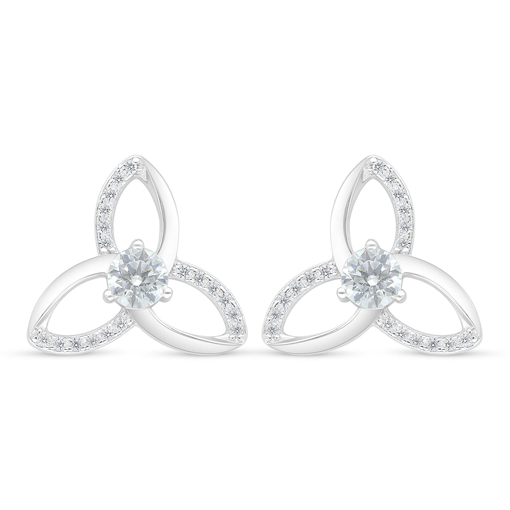 Sterling Silver 925 Earring Rhodium Plated Embedded With Diamond Zircon And White Zircon