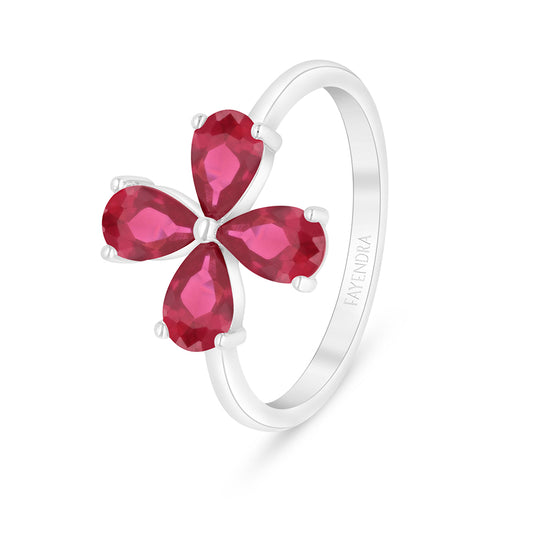 Sterling Silver 925 Ring Rhodium Plated Embedded With Ruby Corundum