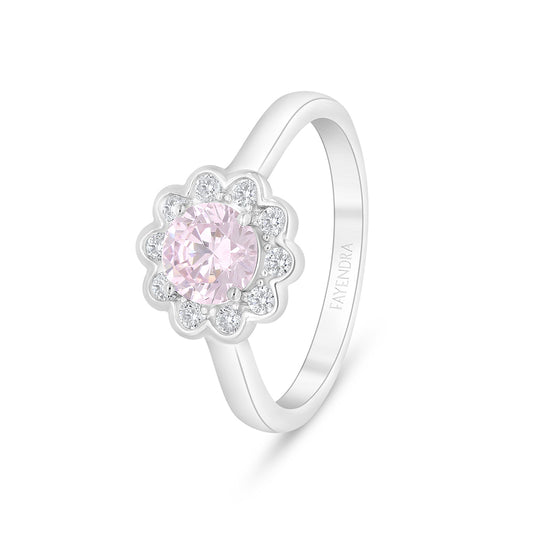 Sterling Silver 925 Ring Rhodium Plated Embedded With Pink Zircon And White Zircon
