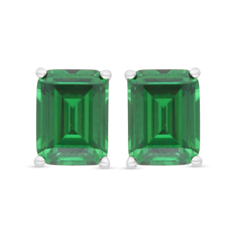 Sterling Silver 925 Earring Rhodium Plated Embedded With Emerald Zircon