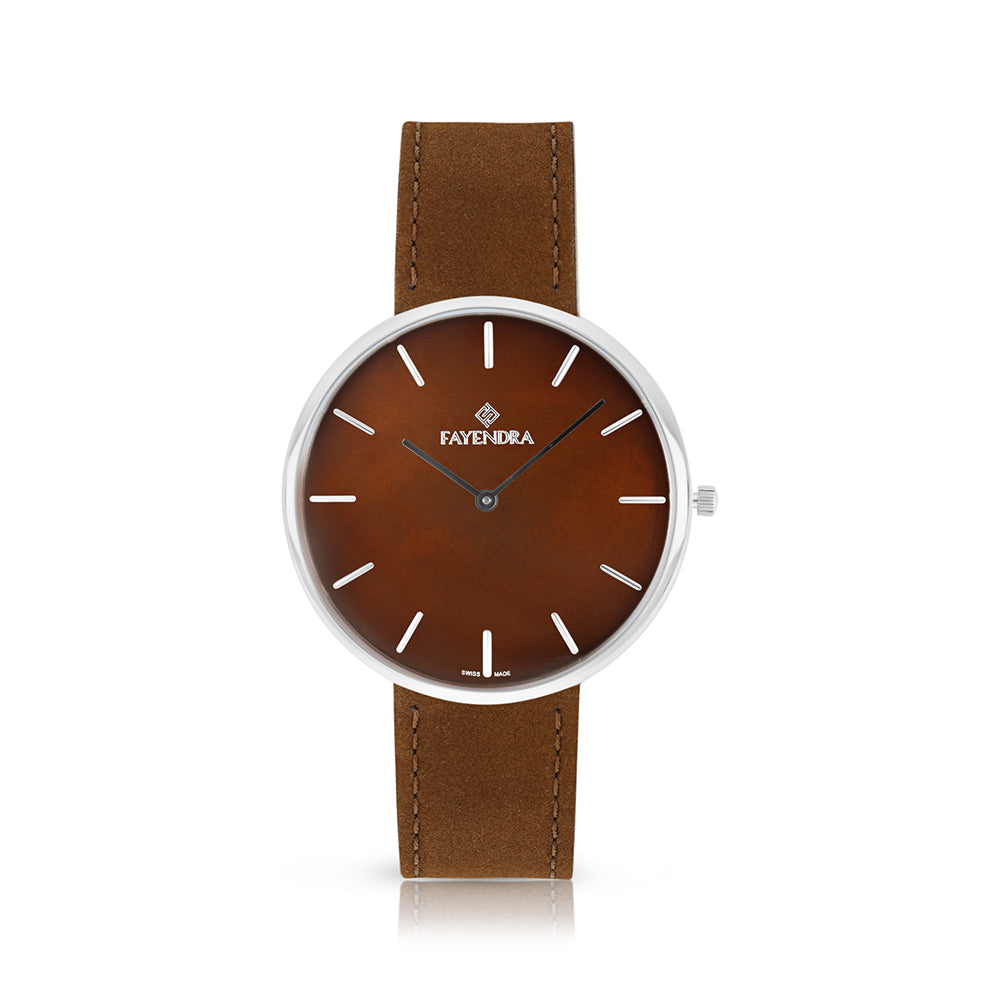 Stainless Steel 316 Watch Silver Color Embedded With Brown Leather For Men - BROWN MOP DIAL