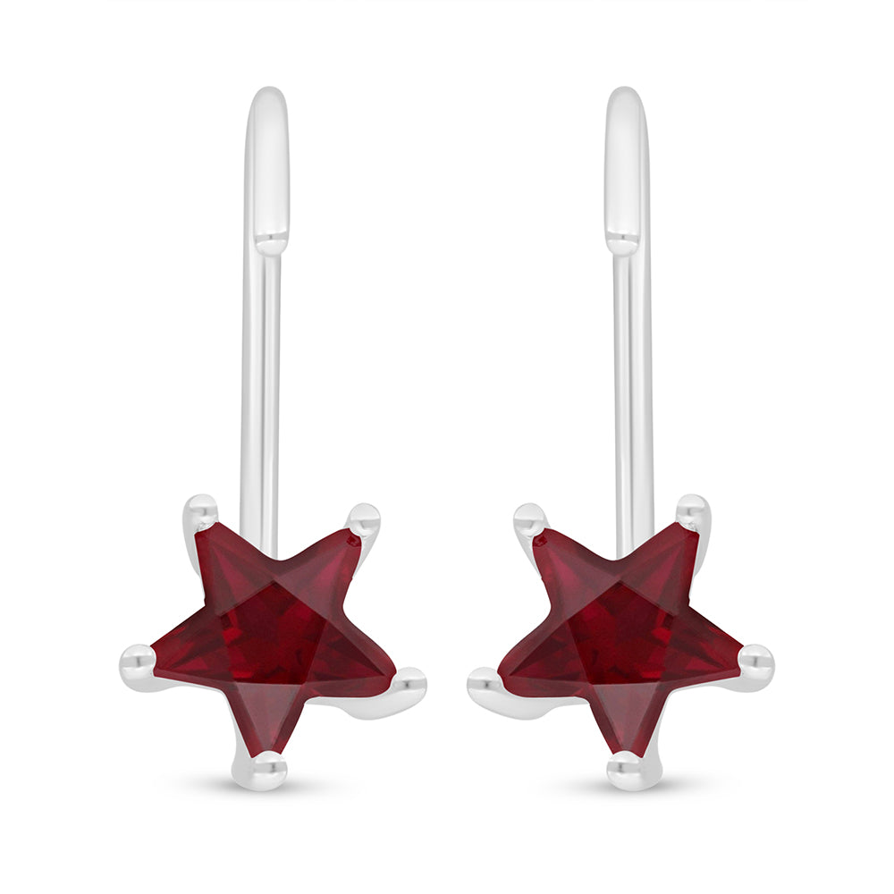 Sterling Silver 925 Earring Rhodium Plated Embedded With Ruby Corundum