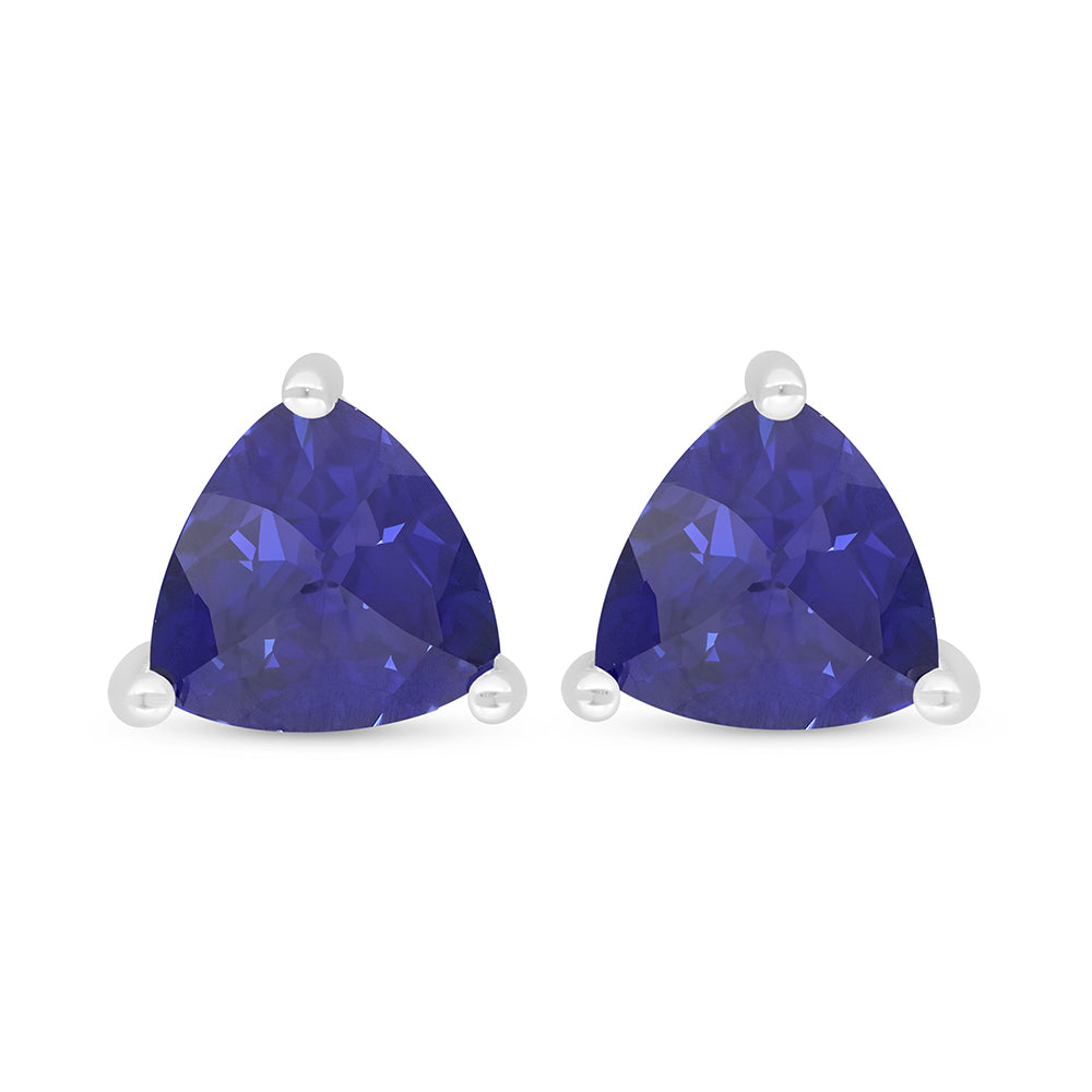 Sterling Silver 925 Earring Rhodium Plated Embedded With Sapphire Corundum