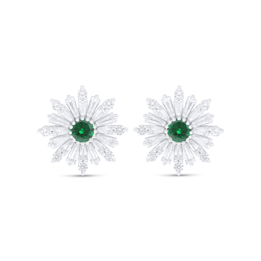 اقراط من الفضة الخالصة عيار 925 مطلي روديوم مرصع زركون زمردي و فص ابيض