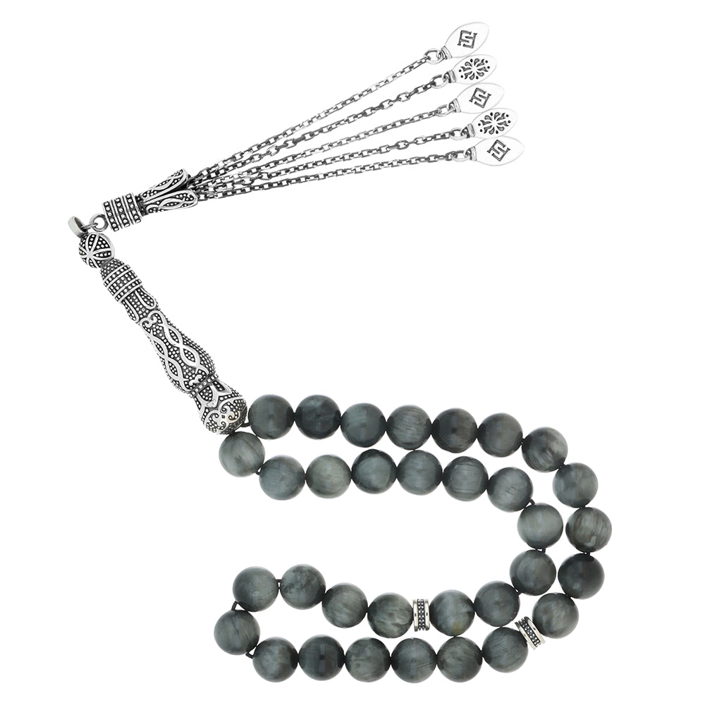 Rosary 33 Eagle Eye Round Bead 09 mm With Oxidized Silver 925 Set
