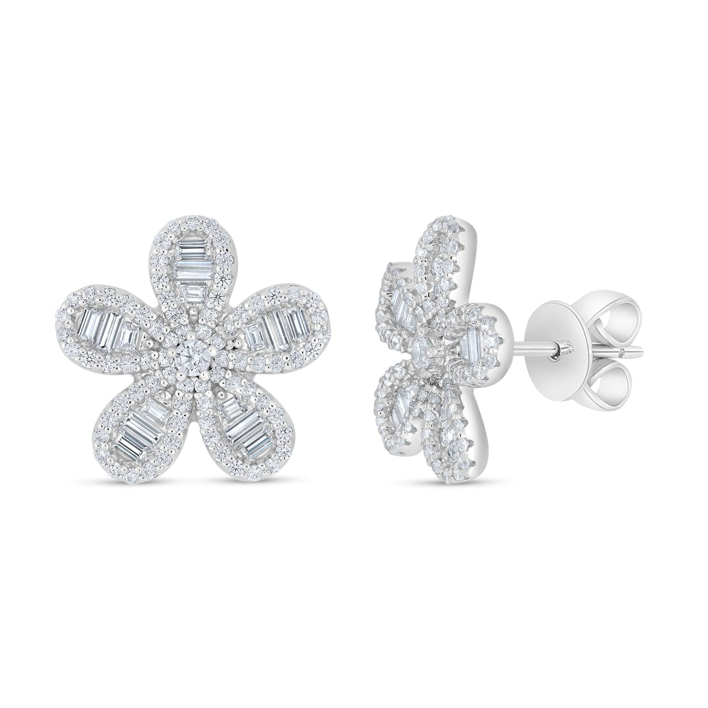 Sterling Silver 925 Earring Rhodium Plated Embedded With White Zircon