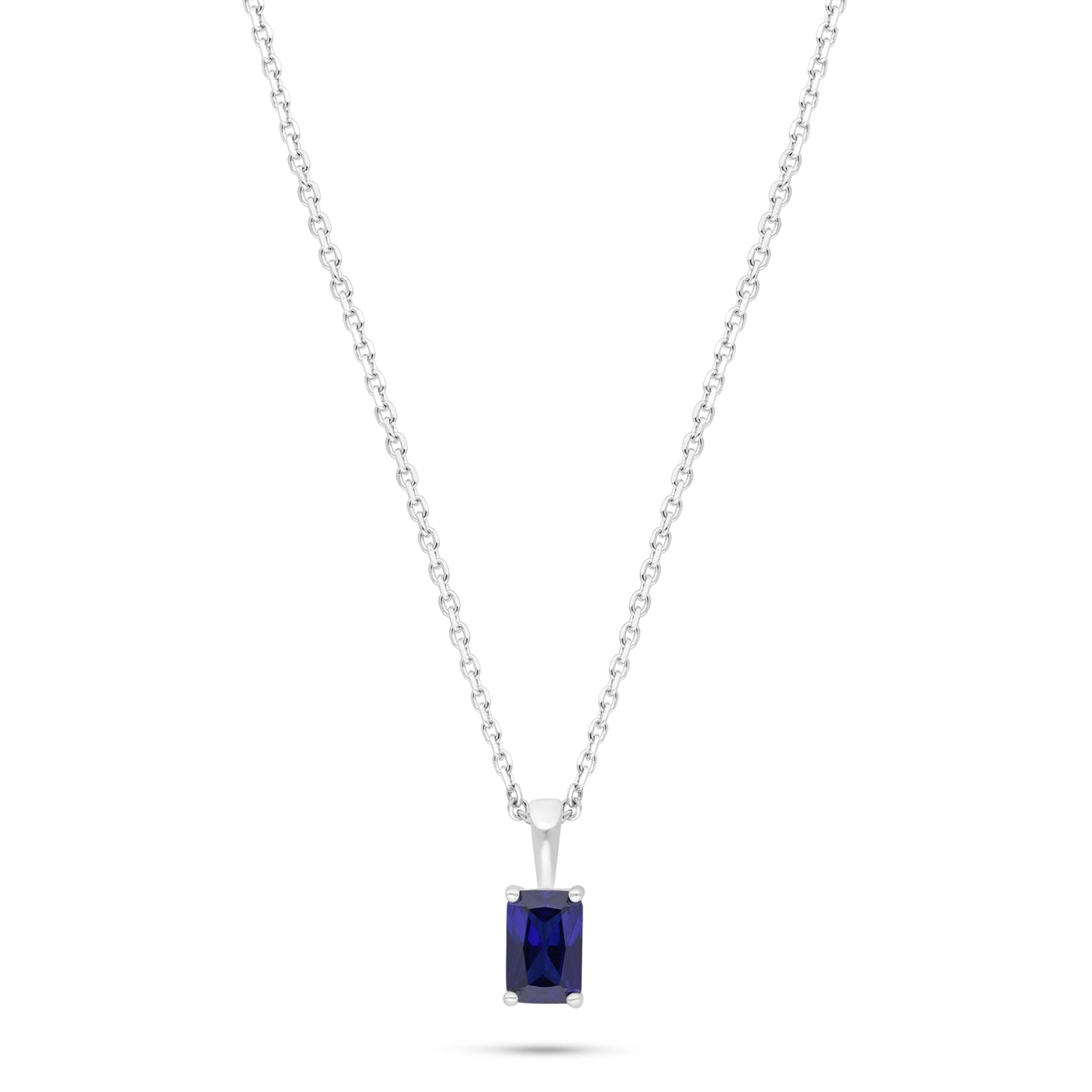 Sterling Silver 925 Necklace Rhodium Plated Embedded With Sapphire Corundum