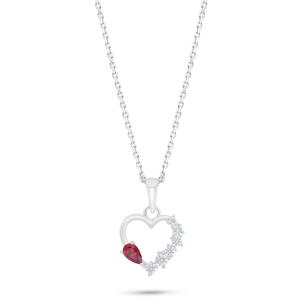 Sterling Silver 925 Necklace Rhodium Plated Embedded With Ruby Corundum And White Zircon