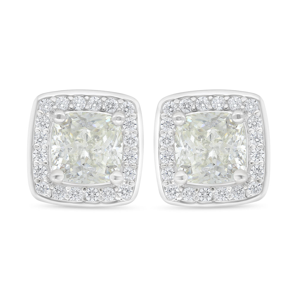 Sterling Silver 925 Earring Rhodium Plated Embedded With Yellow Diamond And White Zircon