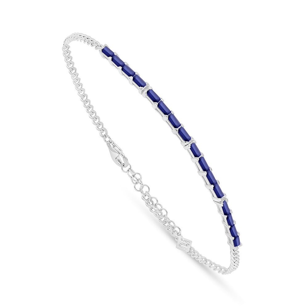 Sterling Silver 925 Bracelet Rhodium Plated Embedded With Sapphire Corundum