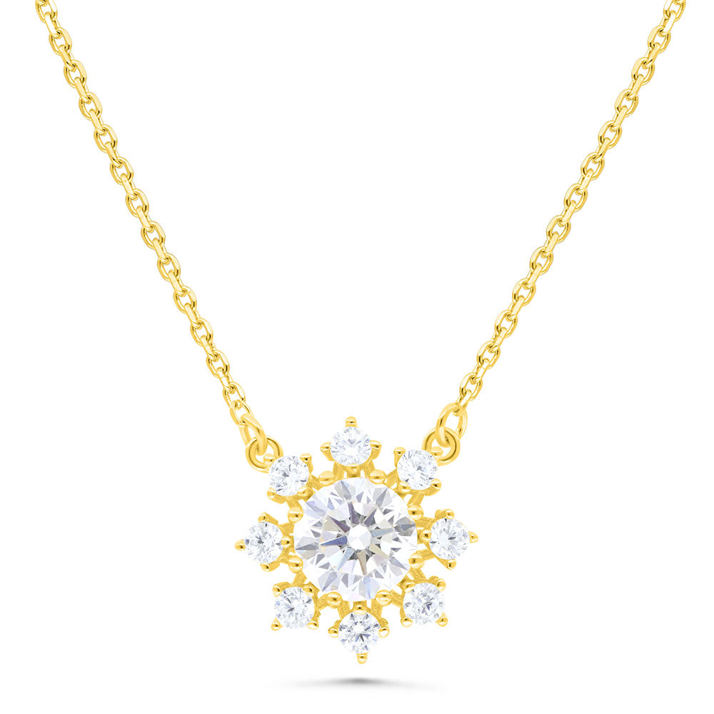 Sterling Silver 925 Necklace Gold Plated Embedded With White Zircon