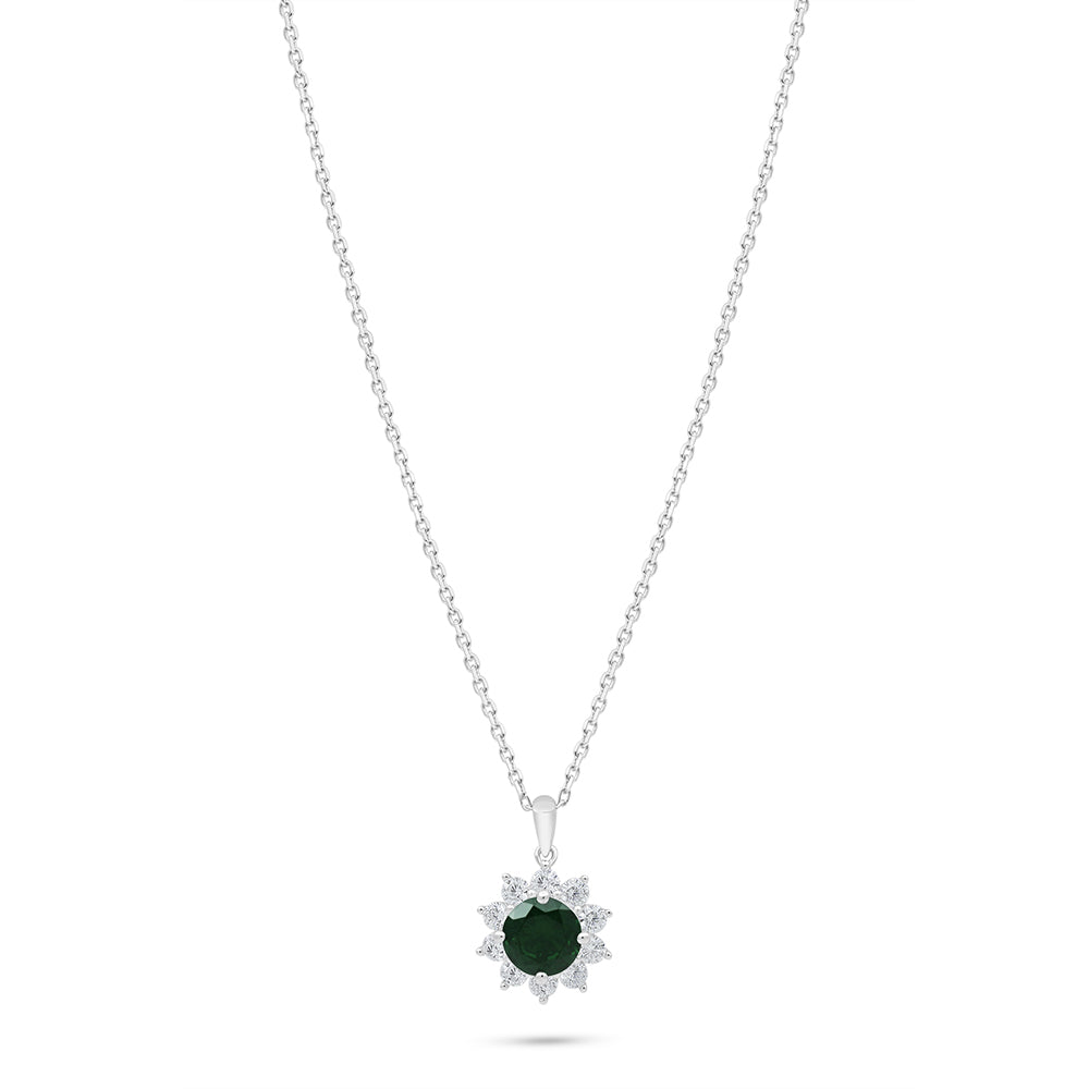 Sterling Silver 925 Necklace Rhodium Plated Embedded With Emerald Zircon And White Zircon