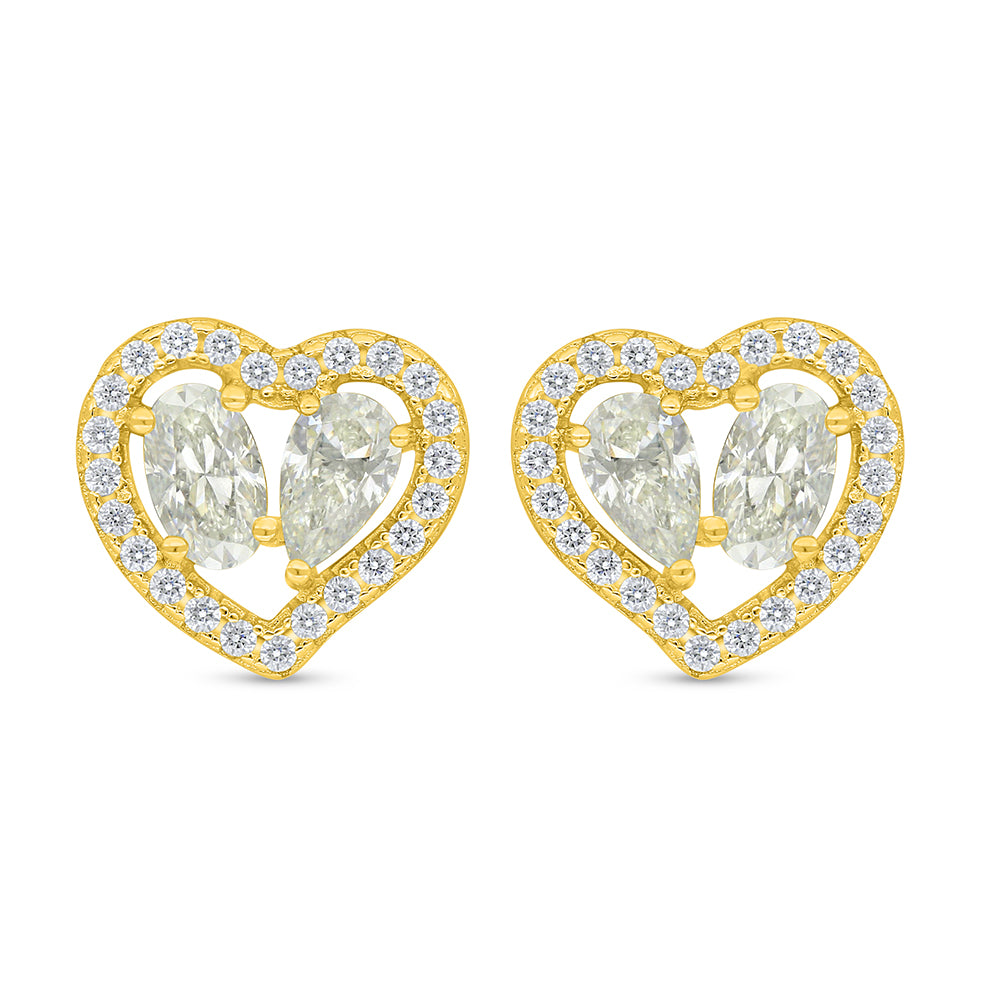Sterling Silver 925 Earring Golden Plated Embedded With Yellow Diamond And White Zircon