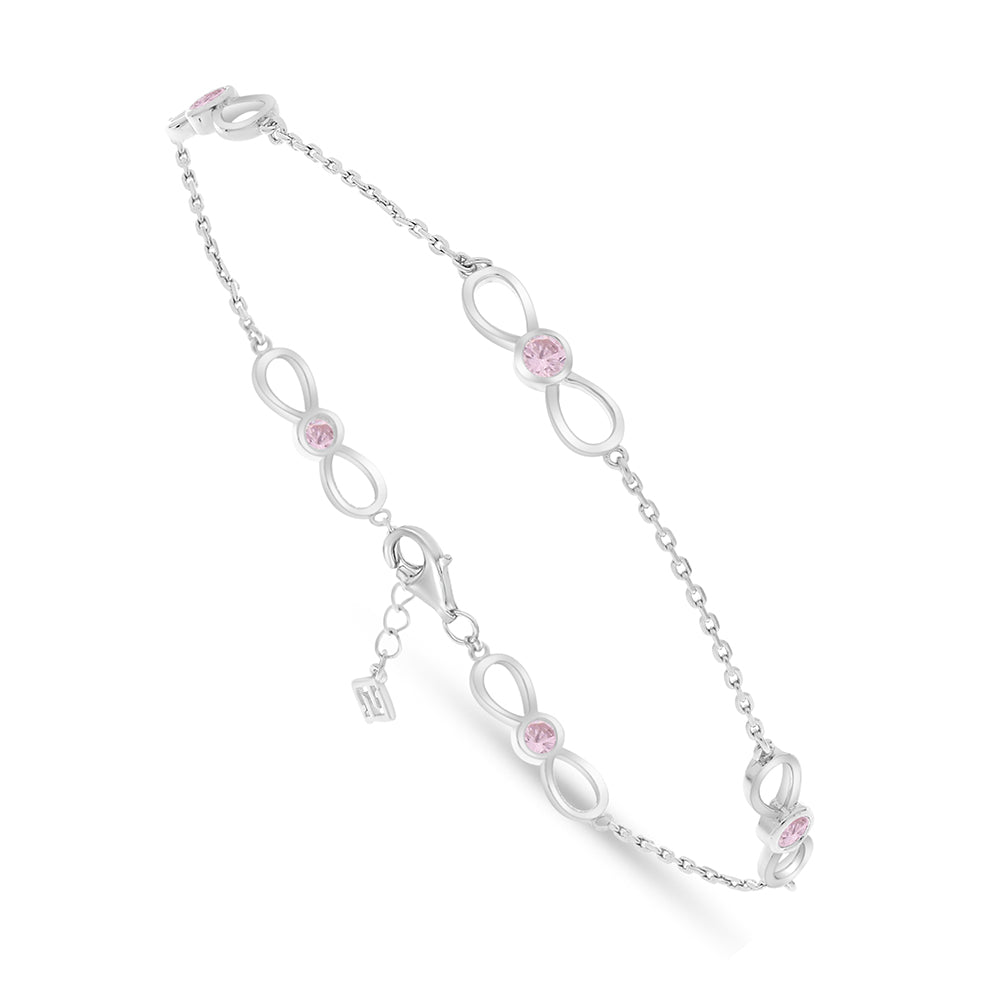 Sterling Silver 925 Bracelet Rhodium Plated Embedded With pink Zircon