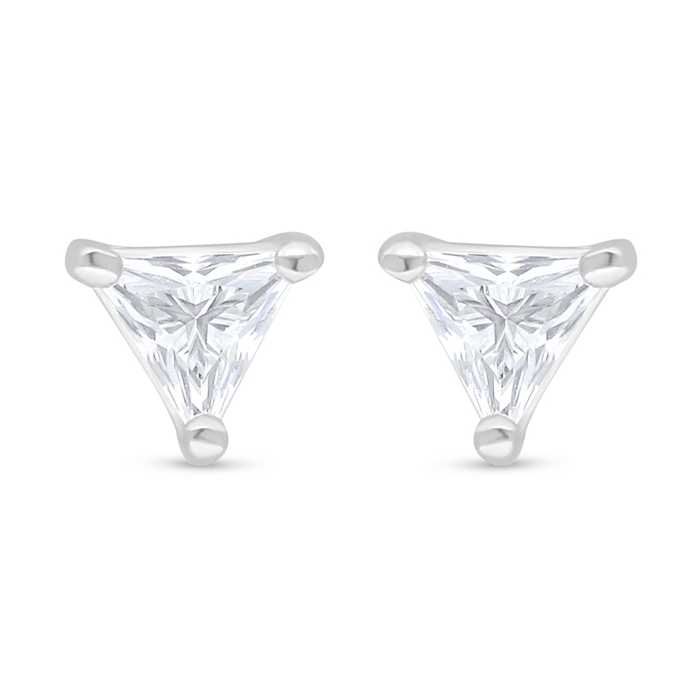 Sterling Silver 925 Earring Rhodium Plated Embedded With White Zircon