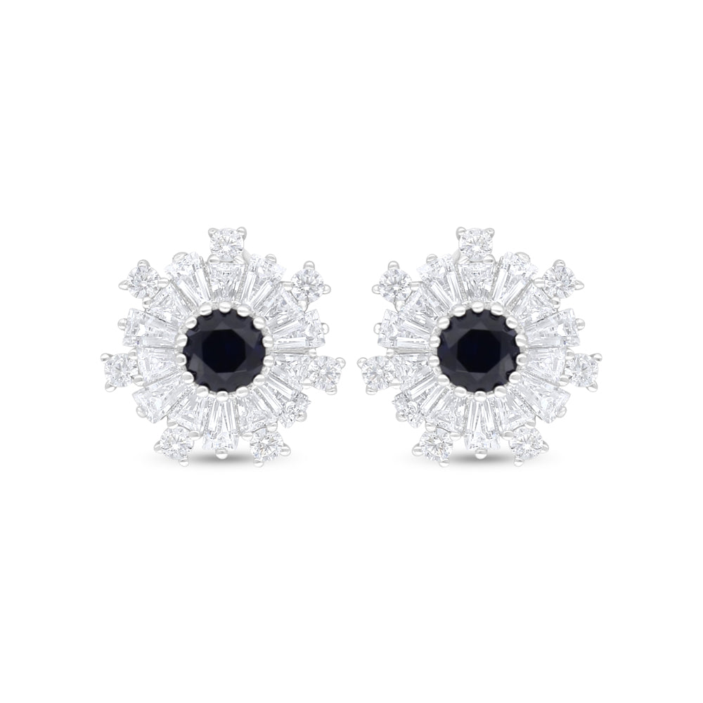 اقراط من الفضة الخالصة عيار 925 مطلي روديوم مرصع زفير كروندوم و فص ابيض