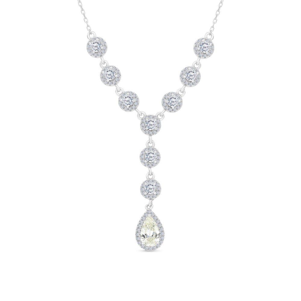 Sterling Silver 925 Necklace Rhodium Plated Embedded With Yellow Zircon And White CZ